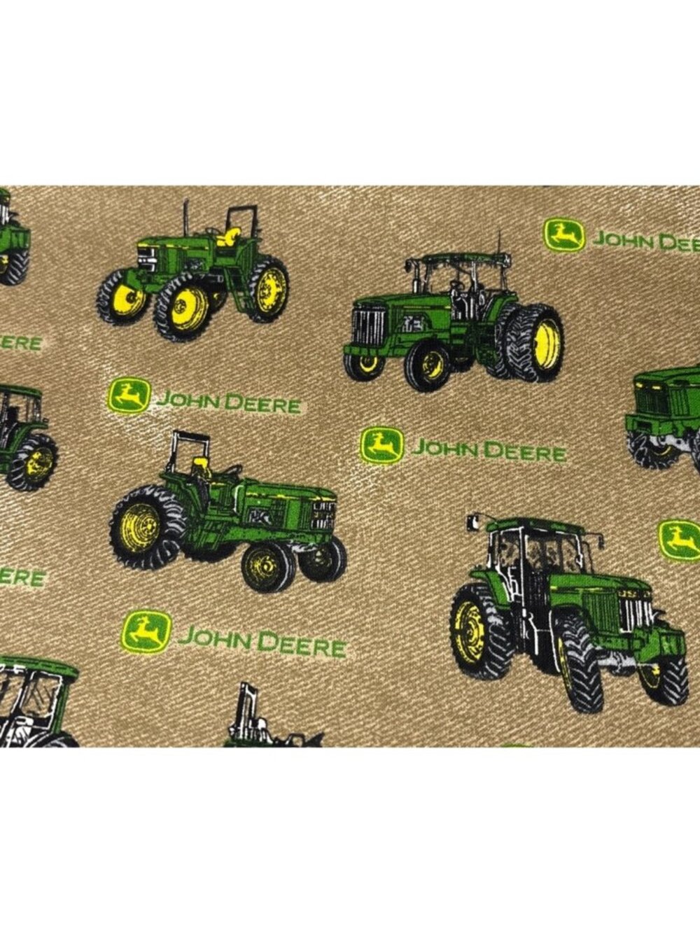 John Deere Licensed Cotton Fabric 1/2 yard x44" Green Tractors Logos Beige